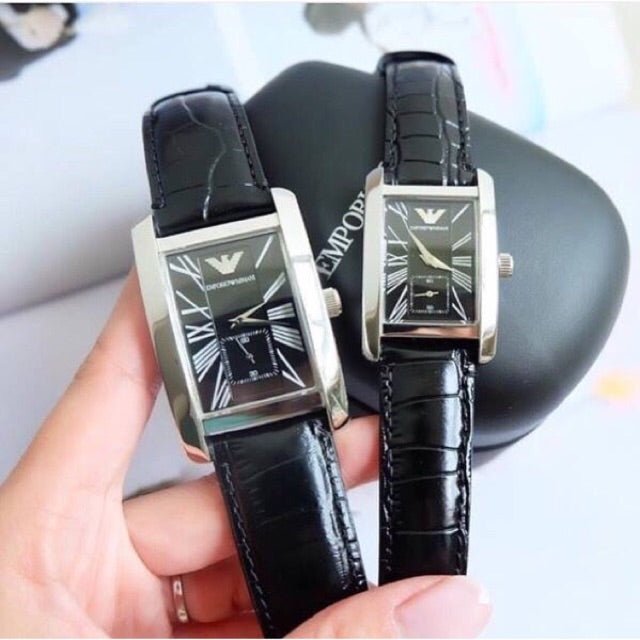 Emporio Armani Classic Black Dial Black Leather Strap Watch For Women - AR0144