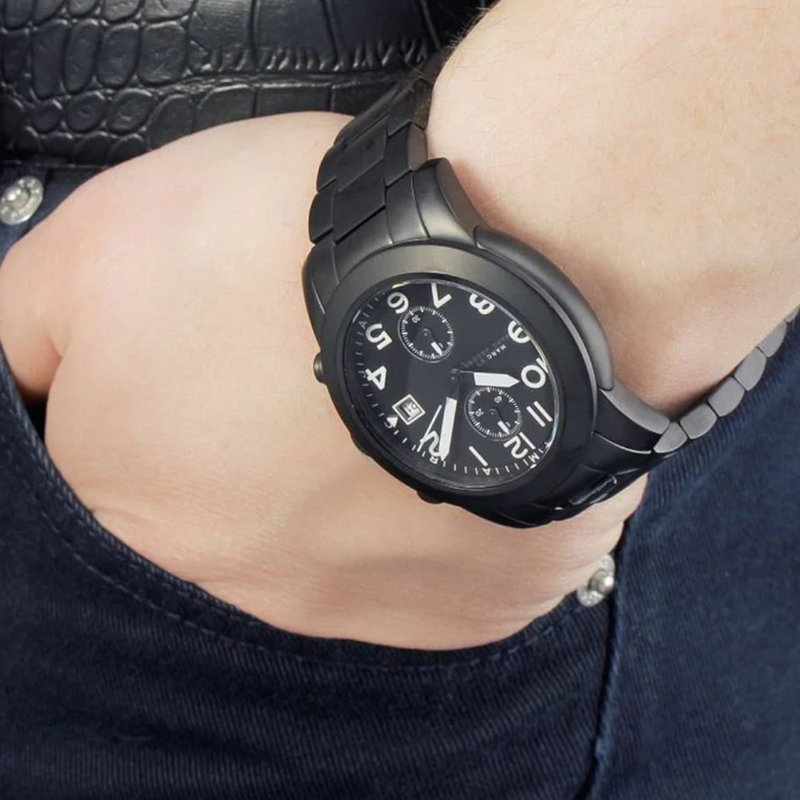 Marc Jacobs Larry Chronograph Black Dial Black Steel Strap Watch for Men - MBM5032