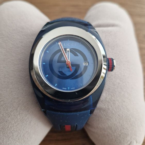 Gucci Sync Quartz Blue Dial Blue Rubber Strap Watch For Men - YA137304