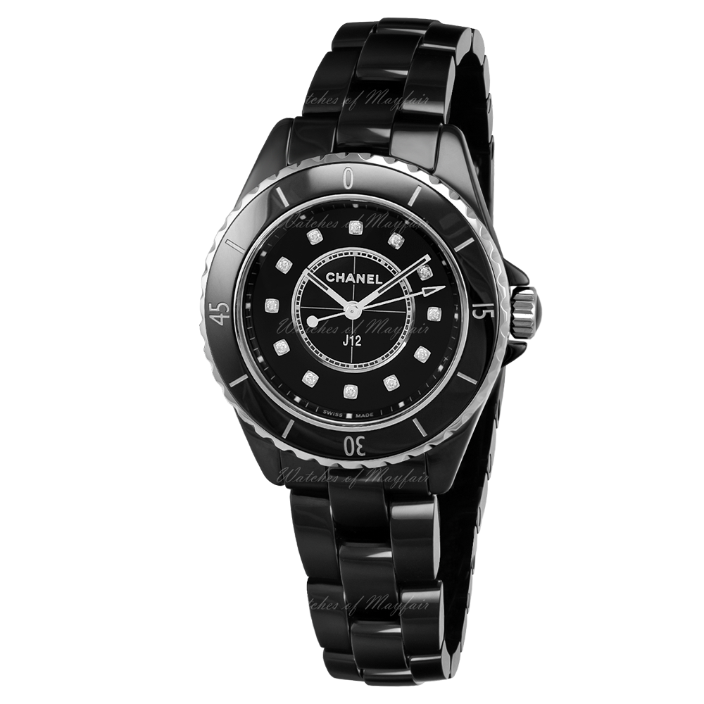 Chanel J12 Quartz Diamonds Black Dial Black Steel Strap Watch for Women - J12 H5701