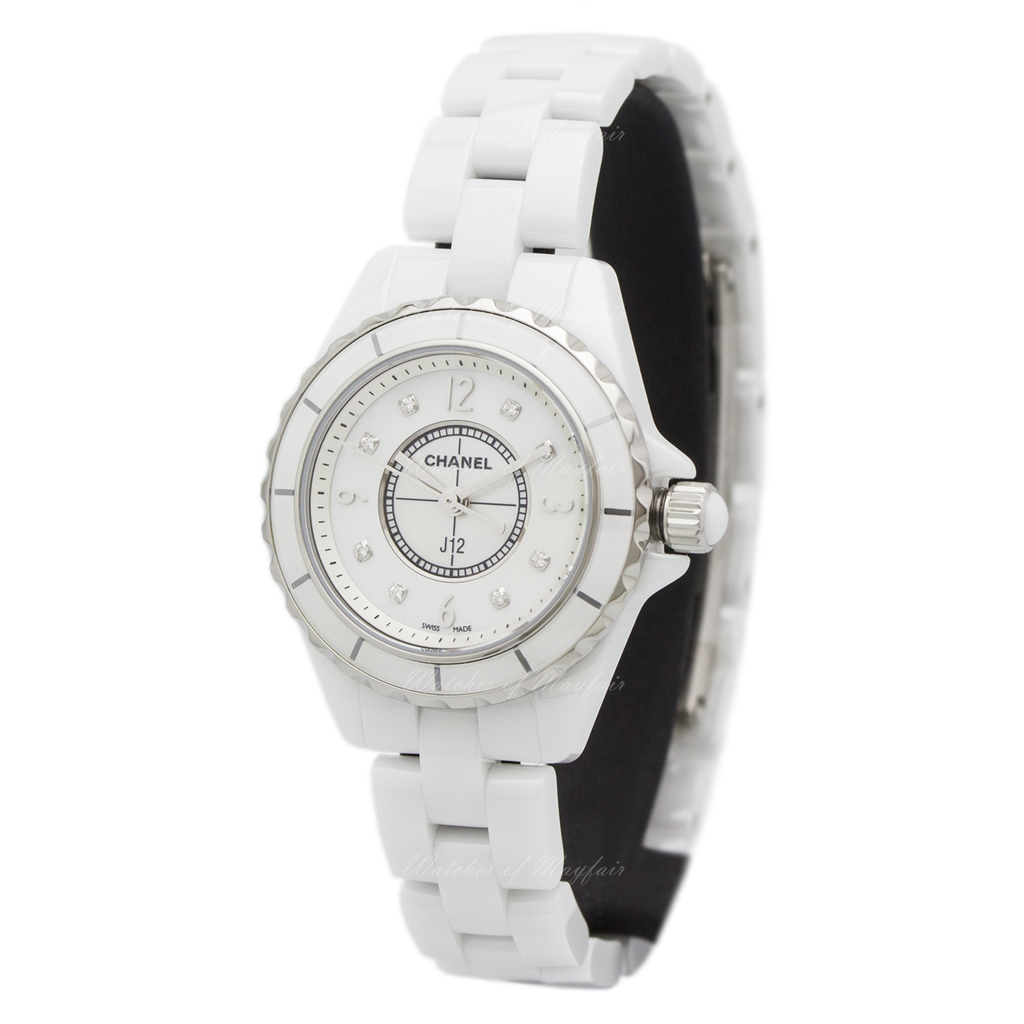 Chanel J12 Diamonds Quartz Mother of Pearl White Dial White Steel Strap Watch for Women - J12 H2570