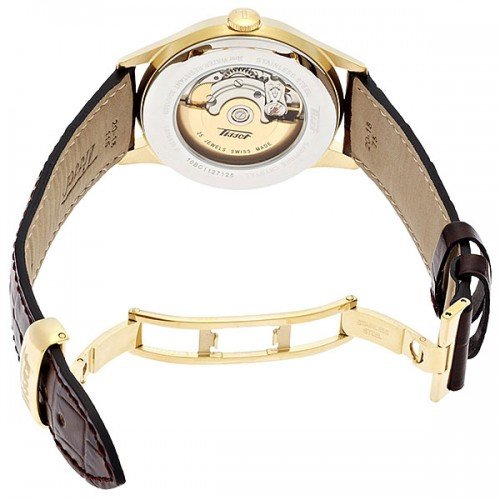 Tissot T Classic Le Locle Automatic Gold Dial Maroon Leather Strap Watch For Men - T41.5.413.73