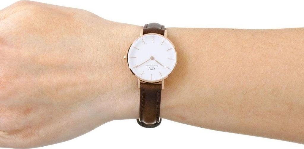 Daniel Wellington Classic Petite Bristol White Dial Brown Leather Strap Watch For Women - DW00100227