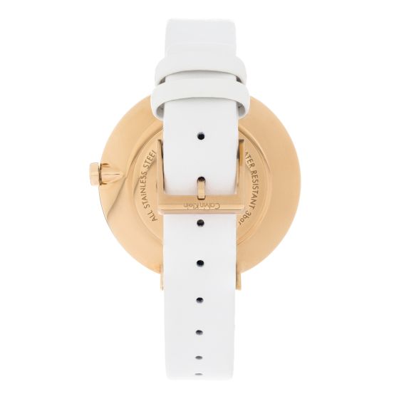 Calvin Klein Rise White Dial White Leather Strap Watch for Women - K7A236LH