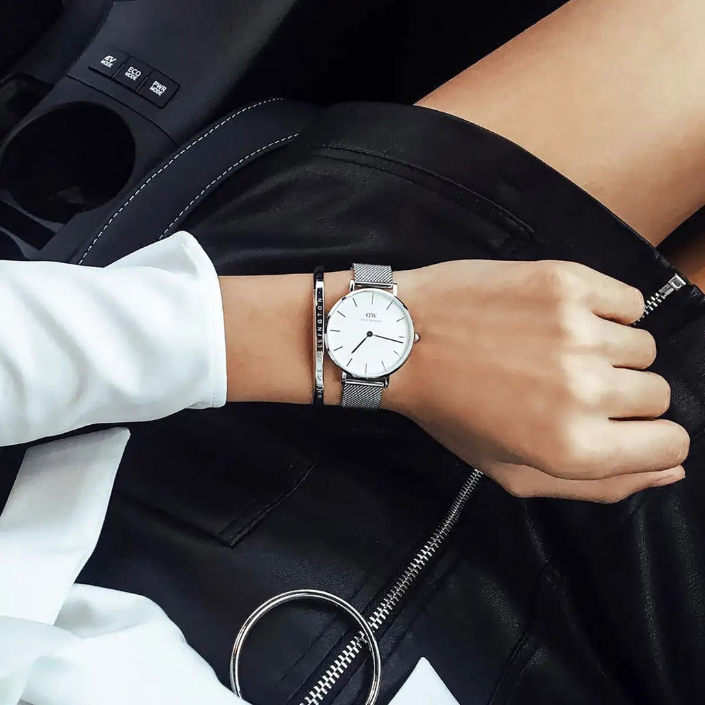 Daniel Wellington Petite Sterling White Dial Silver Mesh Bracelet Watch For Women - DW00100164