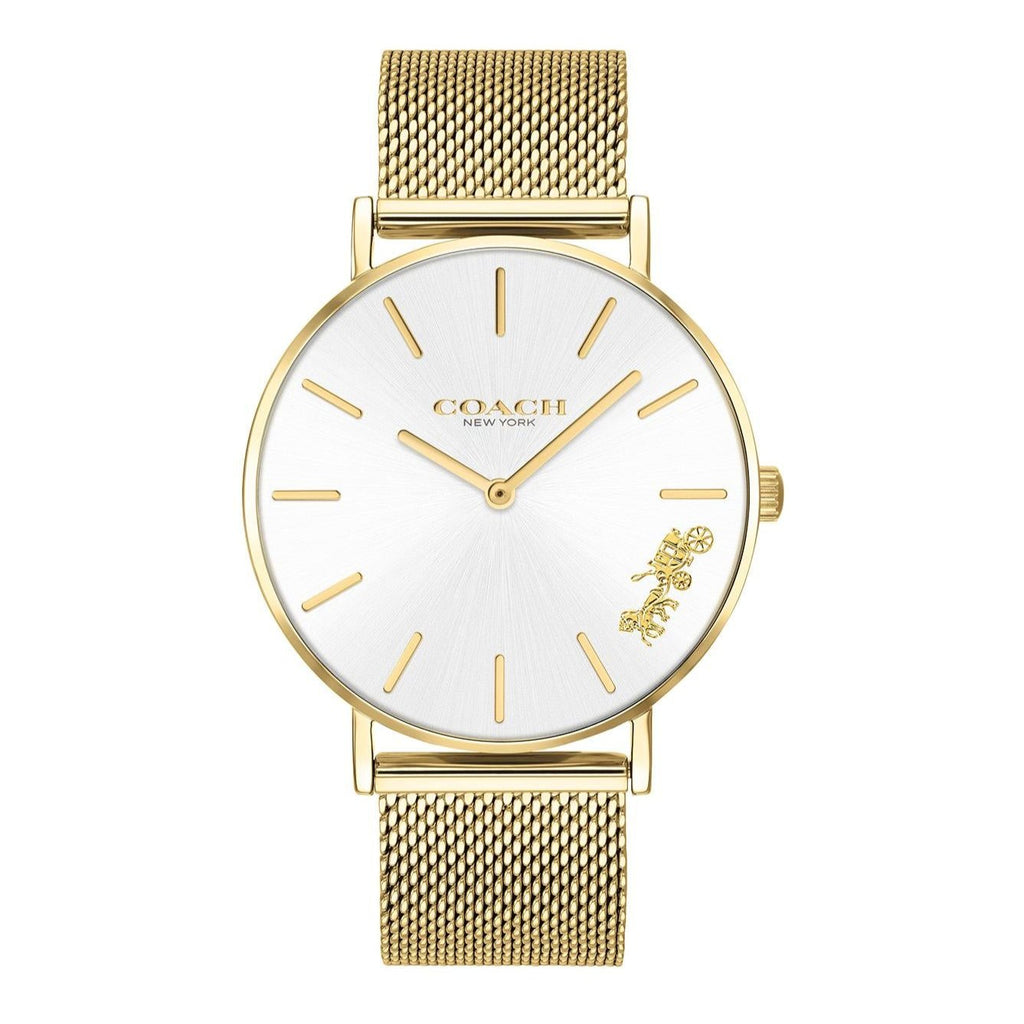 Coach Perry White Dial Gold Mesh Bracelet Watch for Women - 14503125