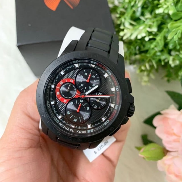 Michael Kors Ryker Chronograph Black Dial Black Steel Strap Watch For Men - MK8529