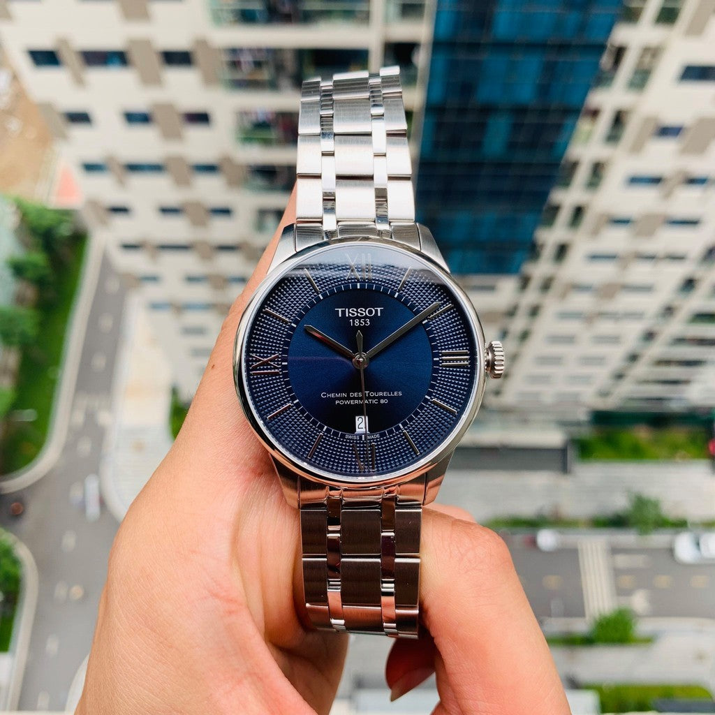 Tissot Chemin Des Tourelles Powermatic 80 Blue Dial Silver Steel Strap Watch for Men - T099.407.11.048.00