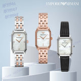 Emporio Armani Gioia Analog Mother of Pearl Dial Black Leather Strap Watch For Women - AR11148