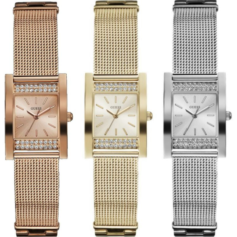 Guess Nouveau Diamonds Gold Dial Gold Mesh Bracelet Watch for Women - W0127L2