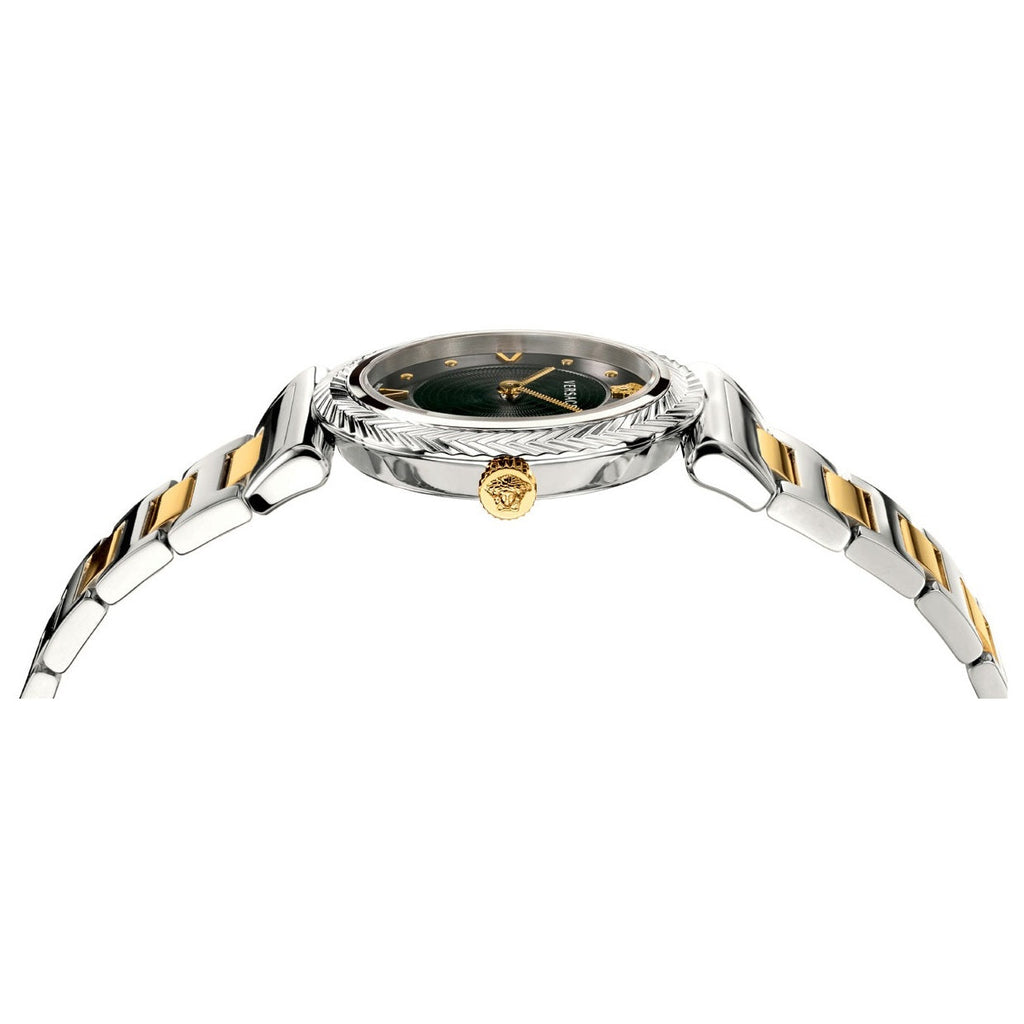 Versace V-Motif Black Dial Two Tone Steel Strap Watch for Women - VERE00518