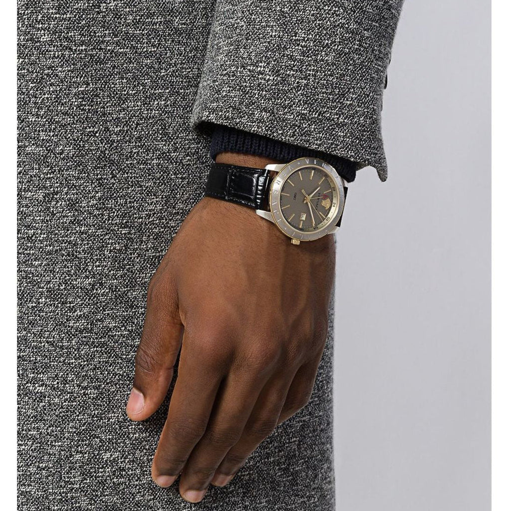 Versace Univers Beige Dial Black Leather Strap Watch for Men - VEBK00218