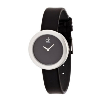 Calvin Klein Firm Black Dial Black Leather Strap Watch for Women - K3N231C1