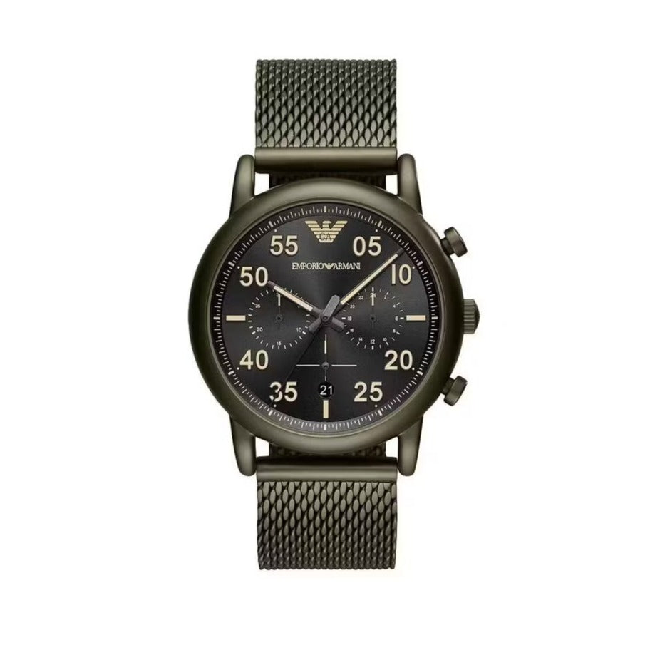 Emporio Armani Luigi Quartz Chronograph Black Dial Green Mesh Bracelet Watch For Men - AR11115
