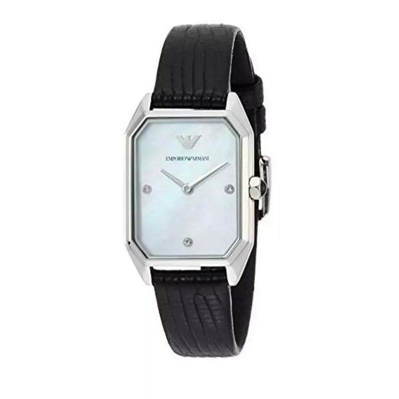Emporio Armani Gioia Analog Mother of Pearl Dial Black Leather Strap Watch For Women - AR11148