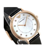 Emporio Armani Kappa Mother of Pearl Dial Black Leather Strap Watch For Women - AR80011