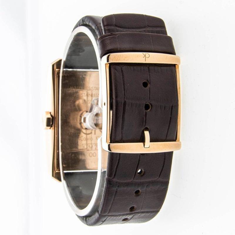 Calvin Klein Window Silver Dial Brown Leather Strap Watch for Men - K2M21620