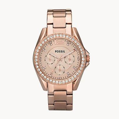 Fossil Riley Multifunction Rose Gold Dial Rose Gold Steel Strap Watch for Women - ES2811