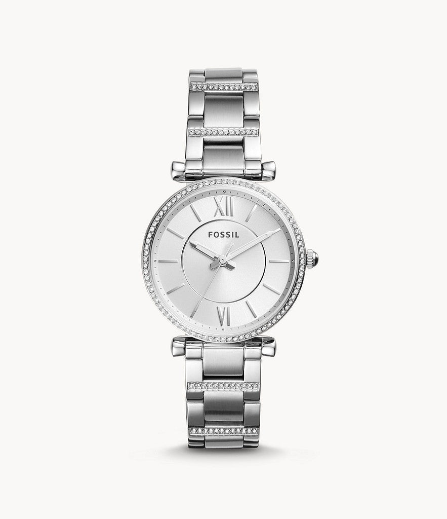 Fossil Carlie Silver Dial Silver Steel Strap Watch for Women - ES4341
