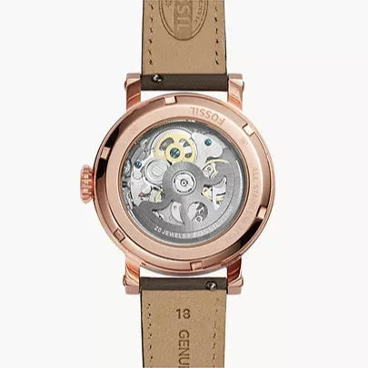 Fossil Boyfriend Automatic Skeleton Grey Dial Grey Leather Strap Watch for Women - ME3089
