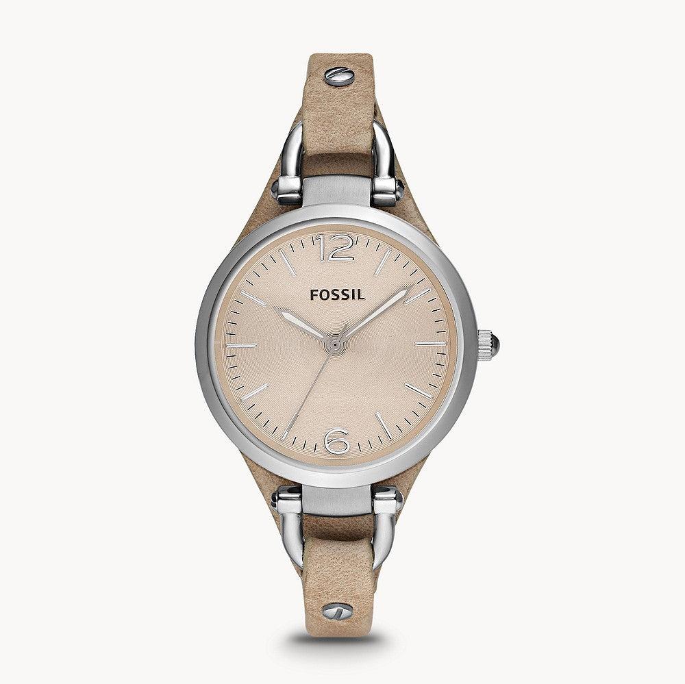 Fossil Georgia Bone Grey Dial Beige Leather Strap Watch for Women - ES2830