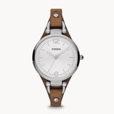 Fossil Georgia White Dial Brown Leather Strap Watch for Women - ES3060