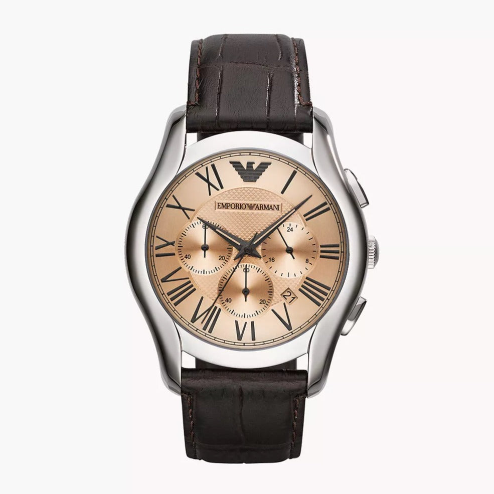 Emporio Armani Valente Chronograph Brown Dial Brown Leather Strap Watch For Men - AR1785