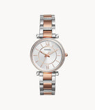 Fossil Carlie Silver Dial Two Tone Steel Strap Watch for Women - ES4342