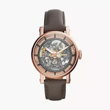 Fossil Boyfriend Automatic Skeleton Grey Dial Grey Leather Strap Watch for Women - ME3089