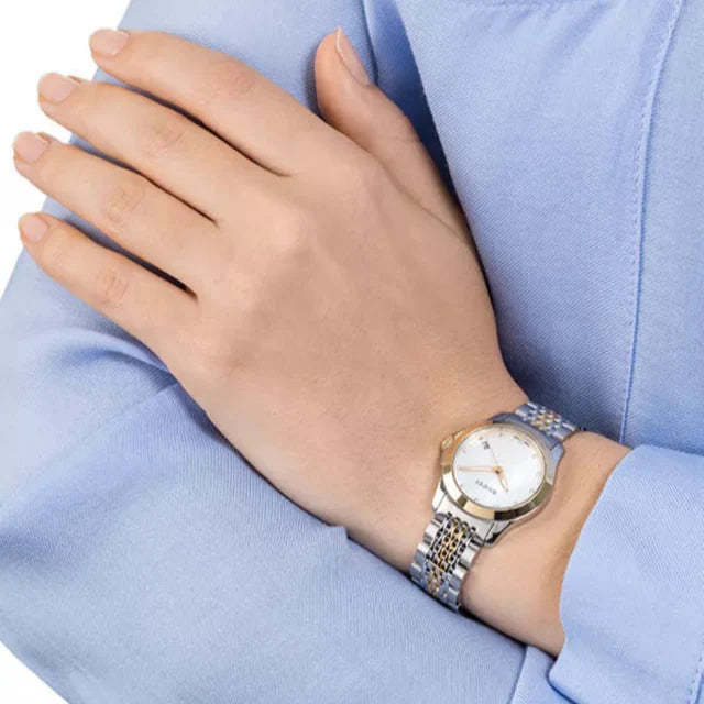 Gucci G Timeless Diamonds Mother of Pearl Dial Two Tone Mesh Bracelet Watch for Women - YA126513