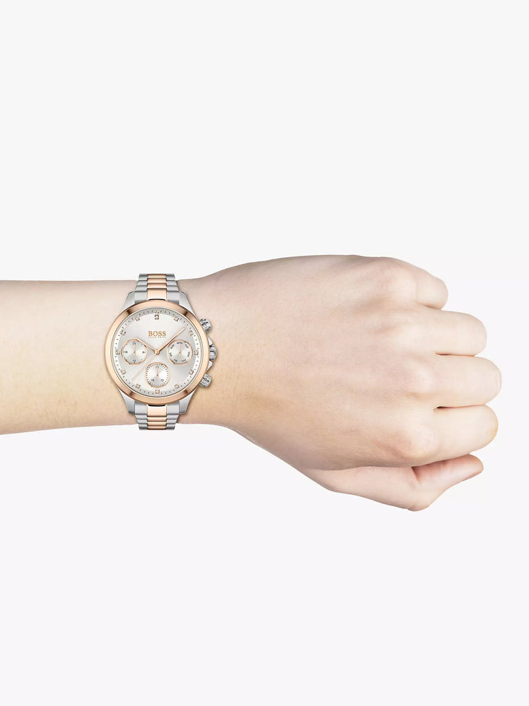 Hugo Boss Hera White Dial Two Tone Steel Strap Watch for Women - 1502564