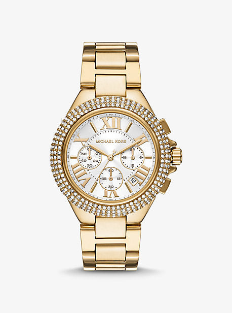 Michael Kors Camille Silver Diamonds Dial Gold Steel Strap Watch for Women - MK5756