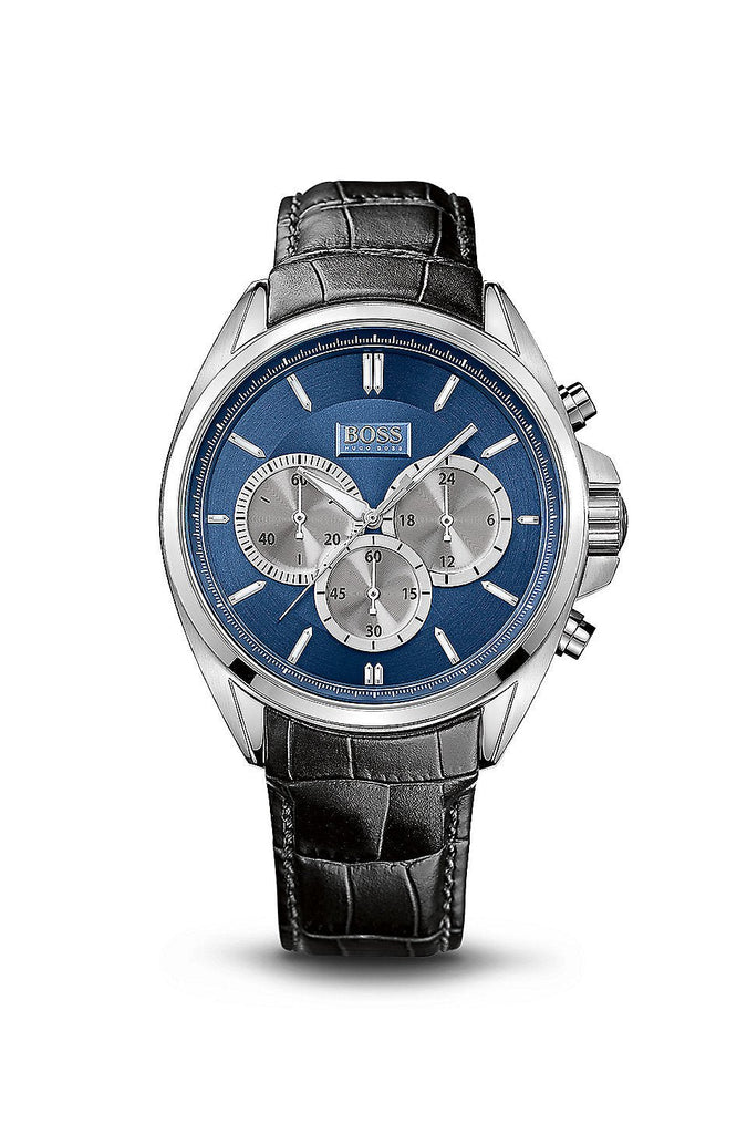 Hugo Boss Driver Blue Dial Black Leather Strap Watch for Men - 1512882