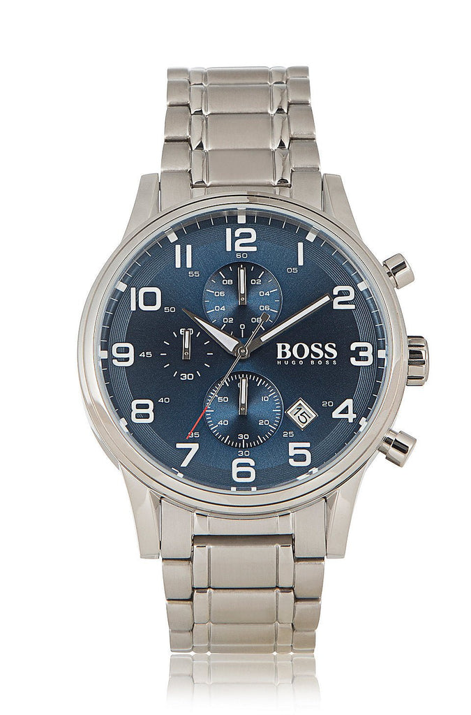 Hugo Boss Aeroliner Blue Dial Silver Steel Strap Watch for Men - 1513183