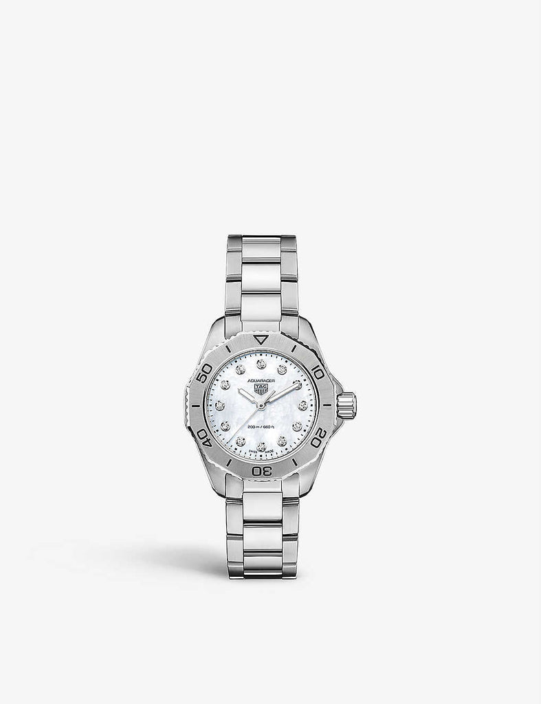 Tag Heuer Aquaracer Professional 200 Quartz Diamond Mother of Pearl Dial Silver Steel Strap Watch for Women - WBP1416.BA0622