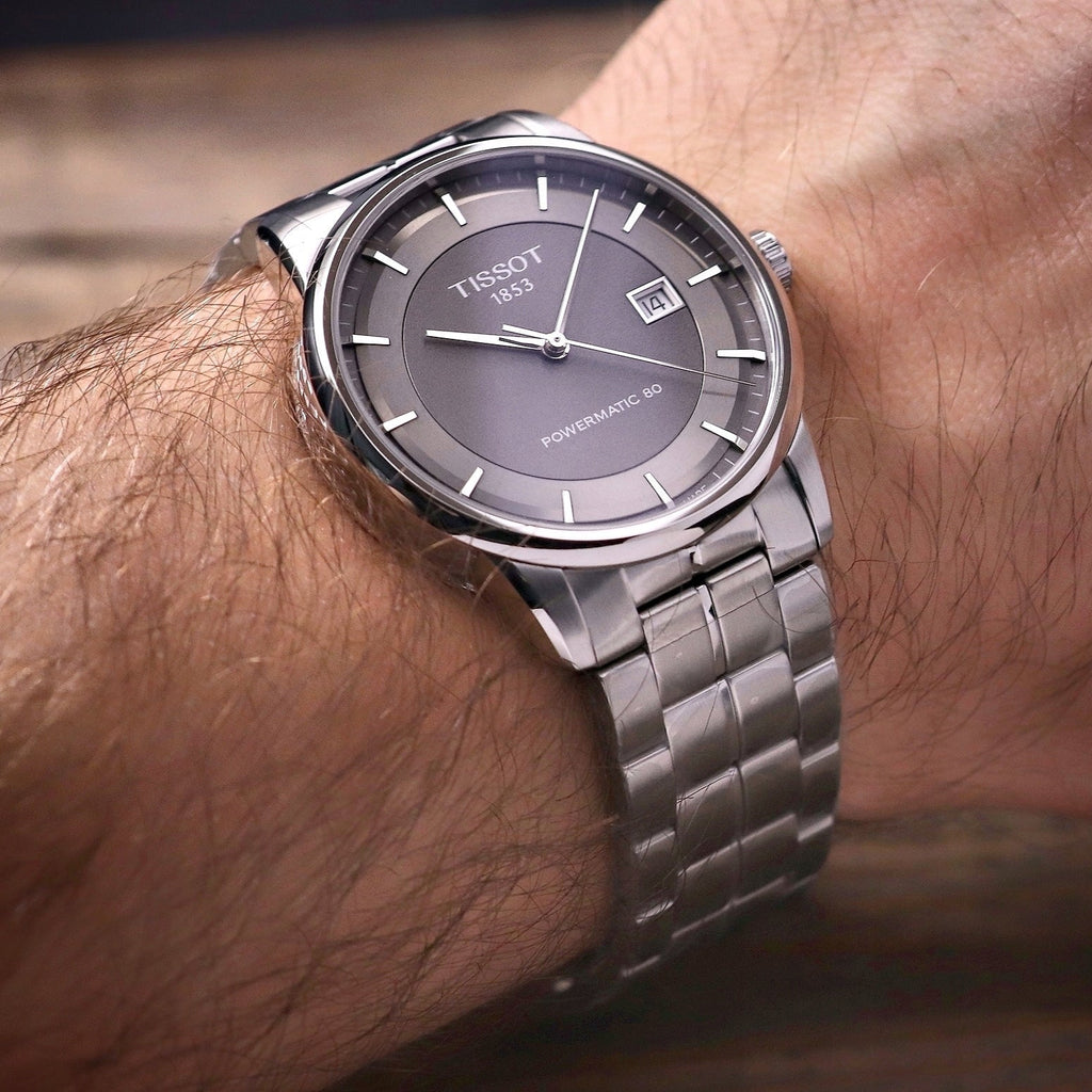 Tissot Luxury Powermatic 80 Grey Dial Silver Steel Strap Watch for Men - T086.407.11.061.00