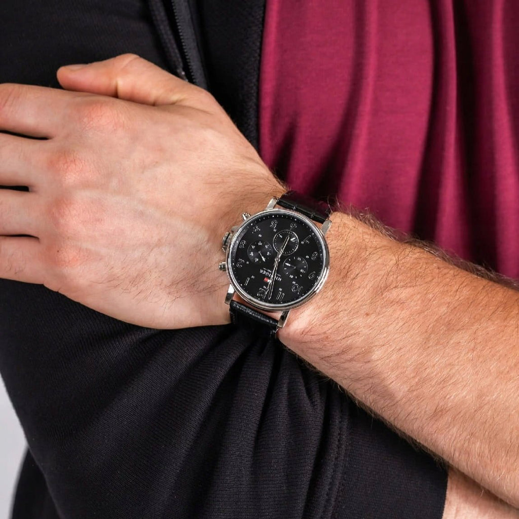 Tommy Hilfiger Daniel Black Dial Black Leather Strap Watch for Men - 1710381