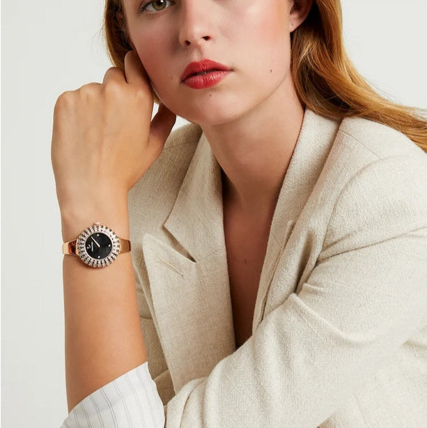Swarovski Crystal Rose Black Dial Rose Gold Steel Strap Watch for Women - 5484050