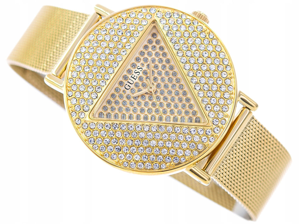Guess Iconic Diamonds Gold Dial Gold Mesh Bracelet Watch For Women - GW0477L2