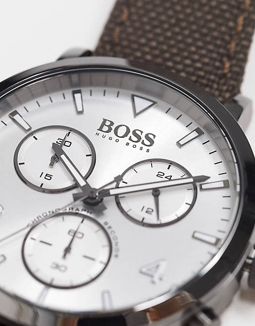 Hugo Boss Spirit White Dial Brown Nylon Strap Watch for Men - 1513690