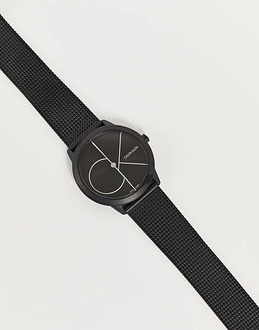 Calvin Klein Minimal Black Dial Black Mesh Bracelet Watch for Men - K3M514B1