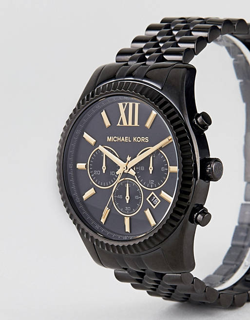 Michael Kors Lexington Chronograph Black Dial Black Steel Strap Watch for Men - MK8603