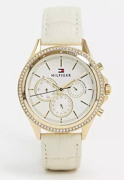 Tommy Hilfiger Ari Diamonds White Dial Cream Leather Strap Watch for Women - 1781982