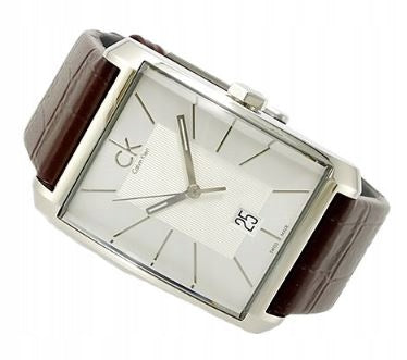 Calvin Klein Window Silver Dial Brown Leather Strap Watch for Men - K2M21126