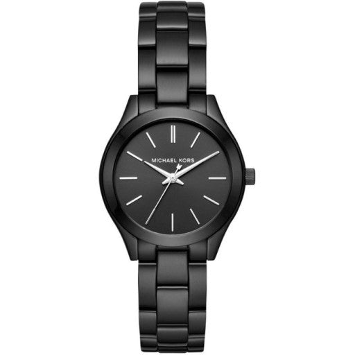 Michael Kors Mini Slim Runway Black Dial Black Steel Strap Watch for Women - MK3587