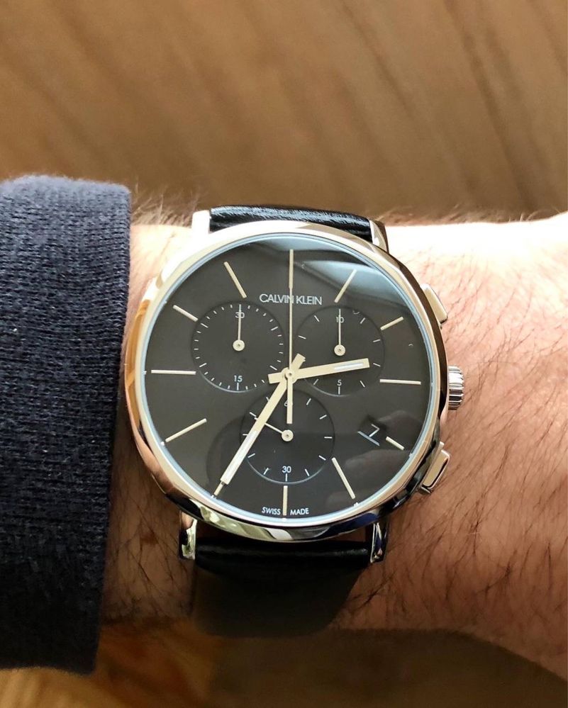 Calvin Klein Posh Black Dial Black Leather Strap Watch for Men - K8Q371C1