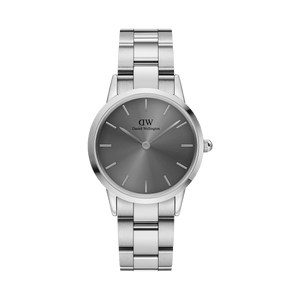 Daniel Wellington Link Grey Dial Silver Steel Strap Watch For Men - DW00100328