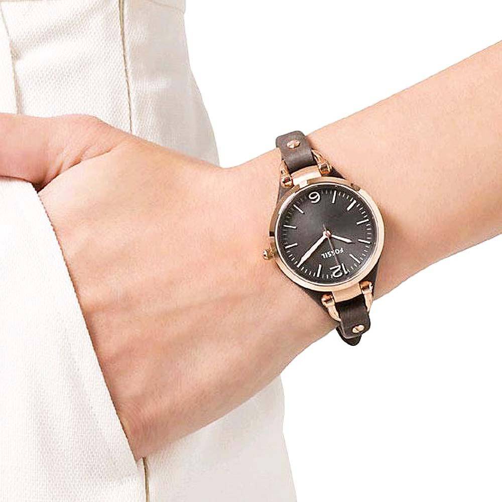 Fossil Georgia Smoke Grey Dial Grey Leather Strap Watch for Women - ES3077