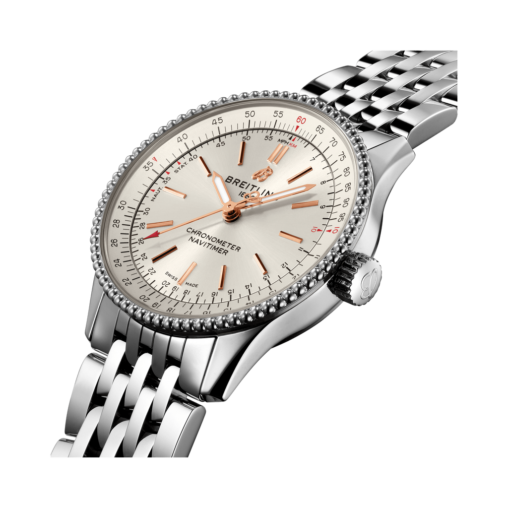 Breitling Navitimer Automatic 35 White Dial Silver Steel Strap Watch for Men - A17395F41G1A1