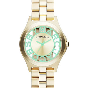 Marc Jacobs Henry Gold Dial Gold Steel Strap Watch for Women - MBM3295